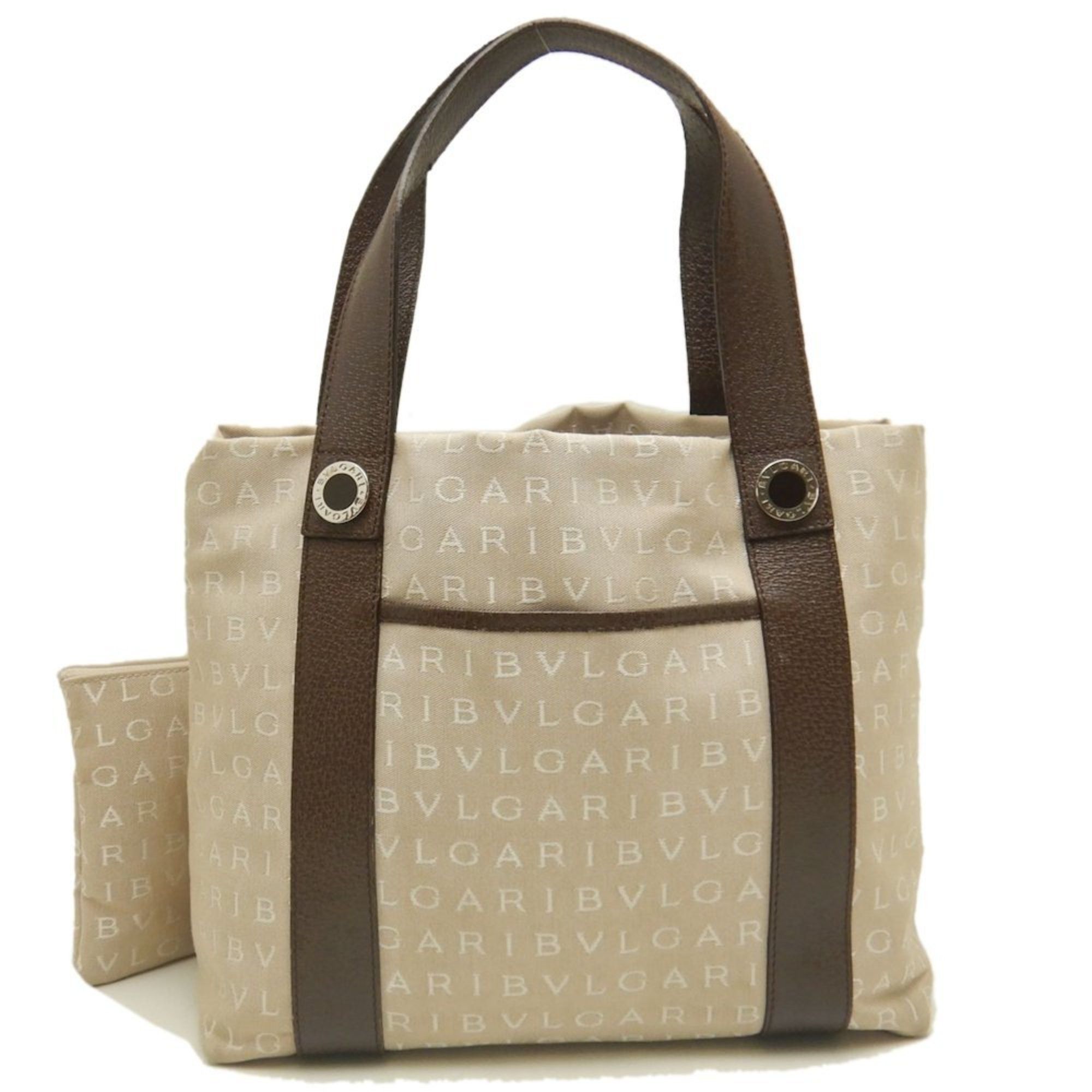 Bvlgari Mania Tote Bag Canvas X Leather Beige 252838, Women's