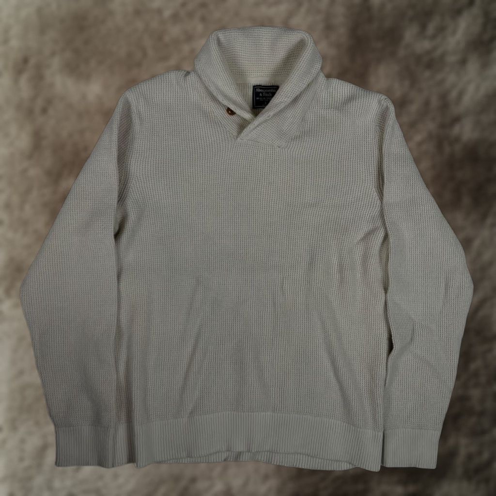 Abercrombie & Fitch VINTAGE Abercrombie & Fitch Sweater Mens Large Beige Shawl Collar Waffle Knit Pullover Size US L / EU 52-54 / 3 - 1 Thumbnail