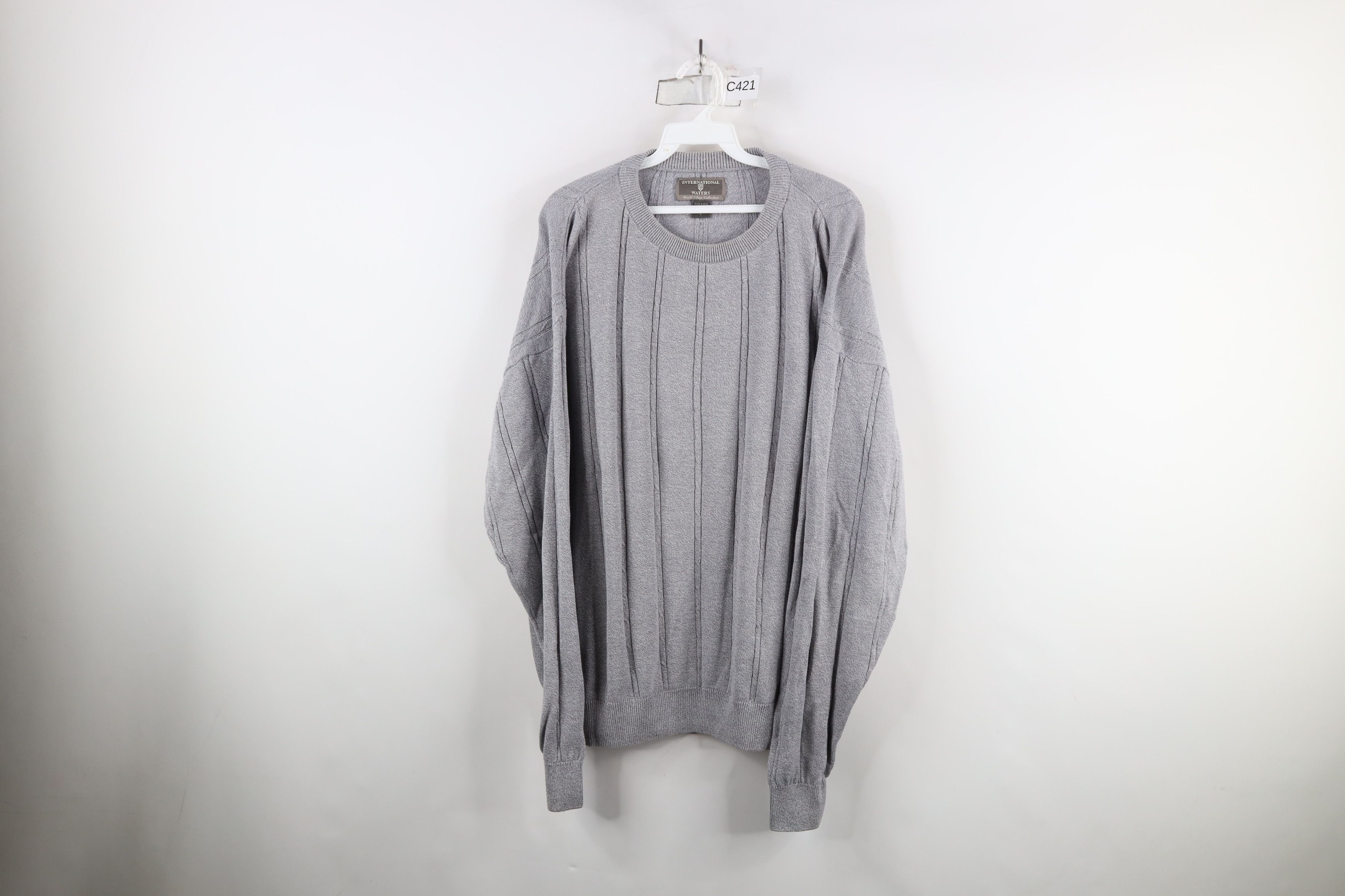 Vintage Vintage 90s Streetwear Blank Cotton Cable Knit Sweater Gray Size US L / EU 52-54 / 3 - 1 Thumbnail