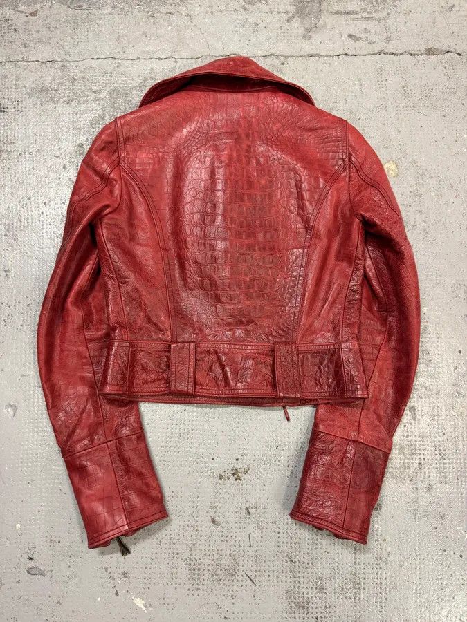 Roberto Cavalli AW2000 Roberto Cavalli Red Crocodile Effect Biker Leather Jacket Size S / US 4 / IT 40 - 3 Thumbnail