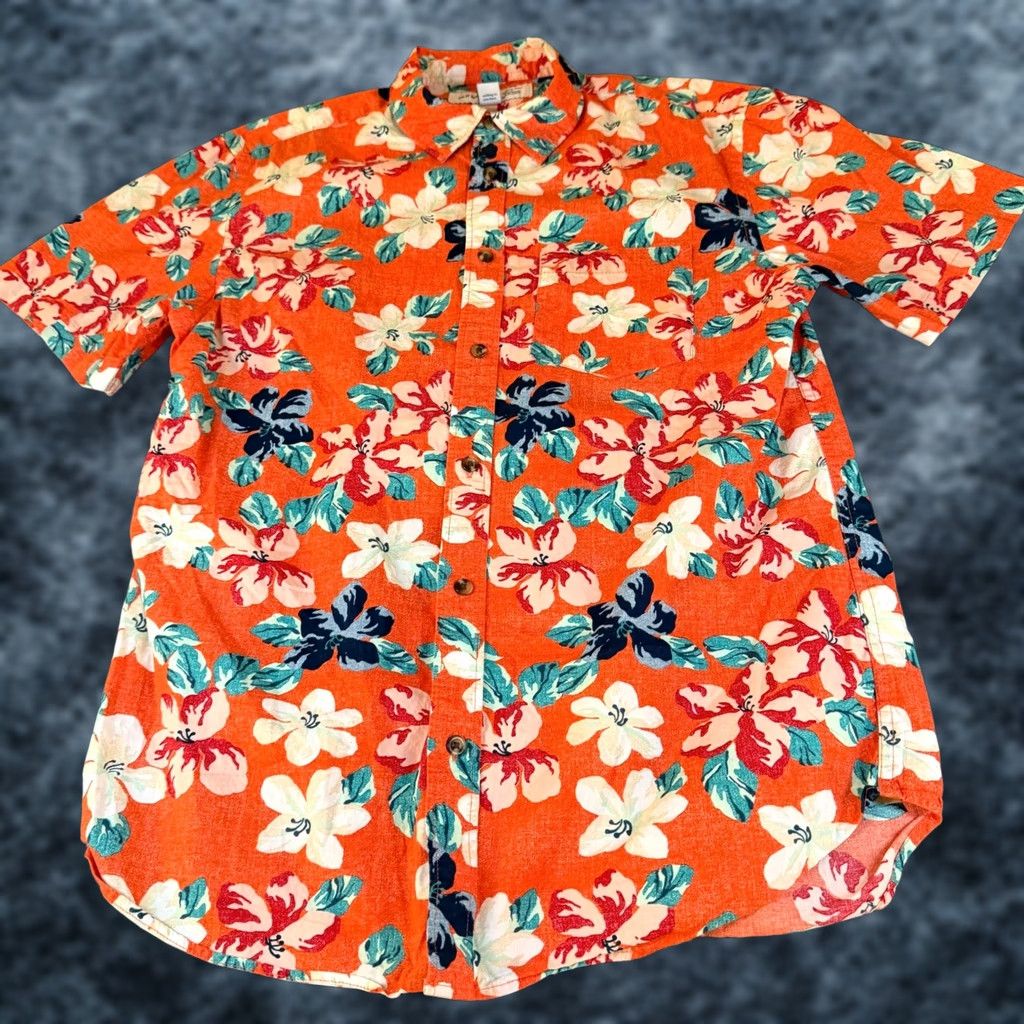 Old Navy Old Navy Floral Button-Up Short Sleeve Shirt Orange Classic Fit Mens Medium Size US M / EU 48-50 / 2 - 1 Thumbnail