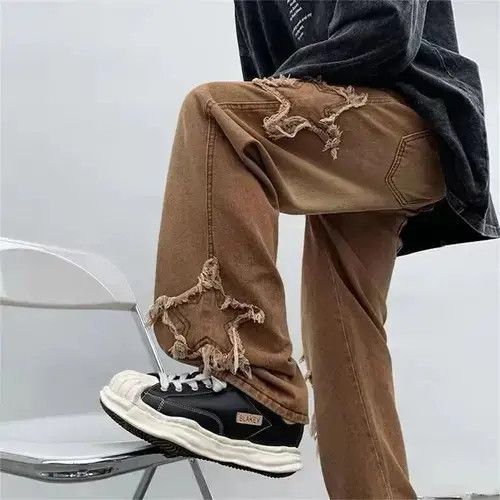 Designer baggy men's jeans stars embroidery Y2K hip-hop trousers Size US 32 / EU 48 - 3 Thumbnail