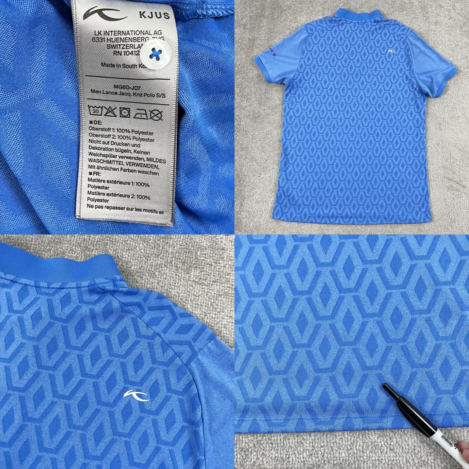 KJUS KJUS Polo Shirt Mens L Blue Jacquard Lance Knit Grove Performance Golf Tennis Walking Sports Size US L / EU 52-54 / 3 - 8 Thumbnail