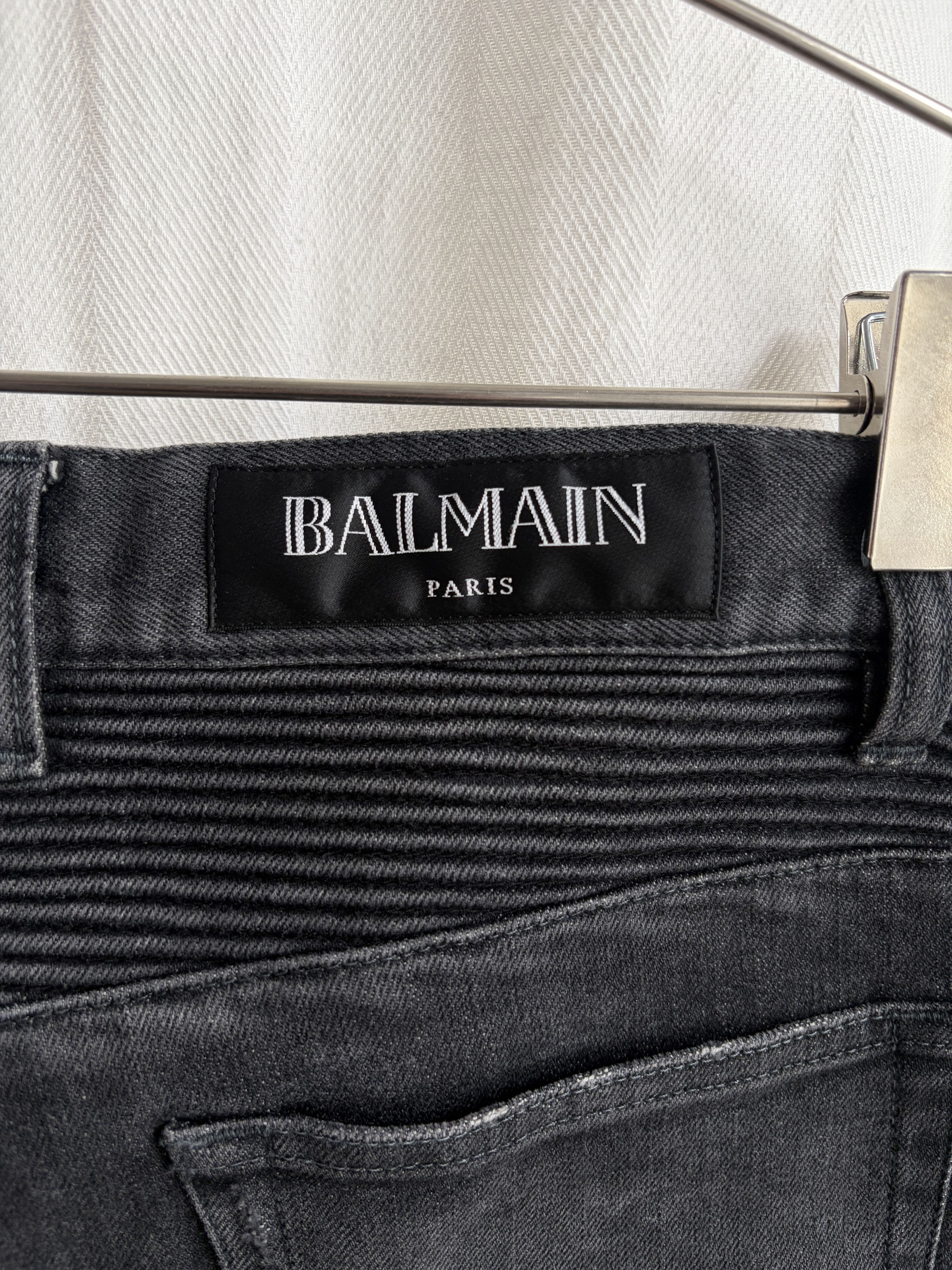 Balmain Distressed Black Biker Denim Pants Size US 29 - 9 Thumbnail