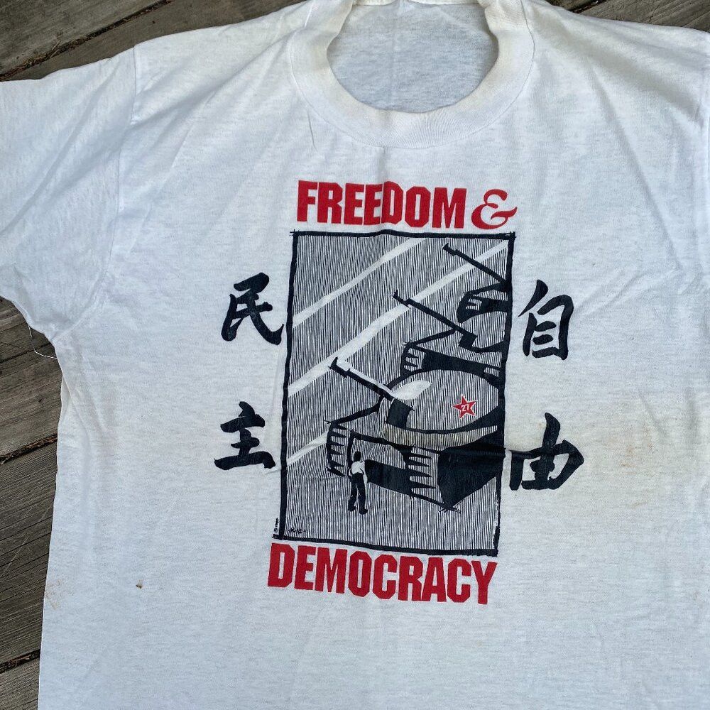 Vintage RARE Vintage 1989 Freedom & Democracy T Shirt Largg Single Size US L / EU 52-54 / 3 - 1 Thumbnail