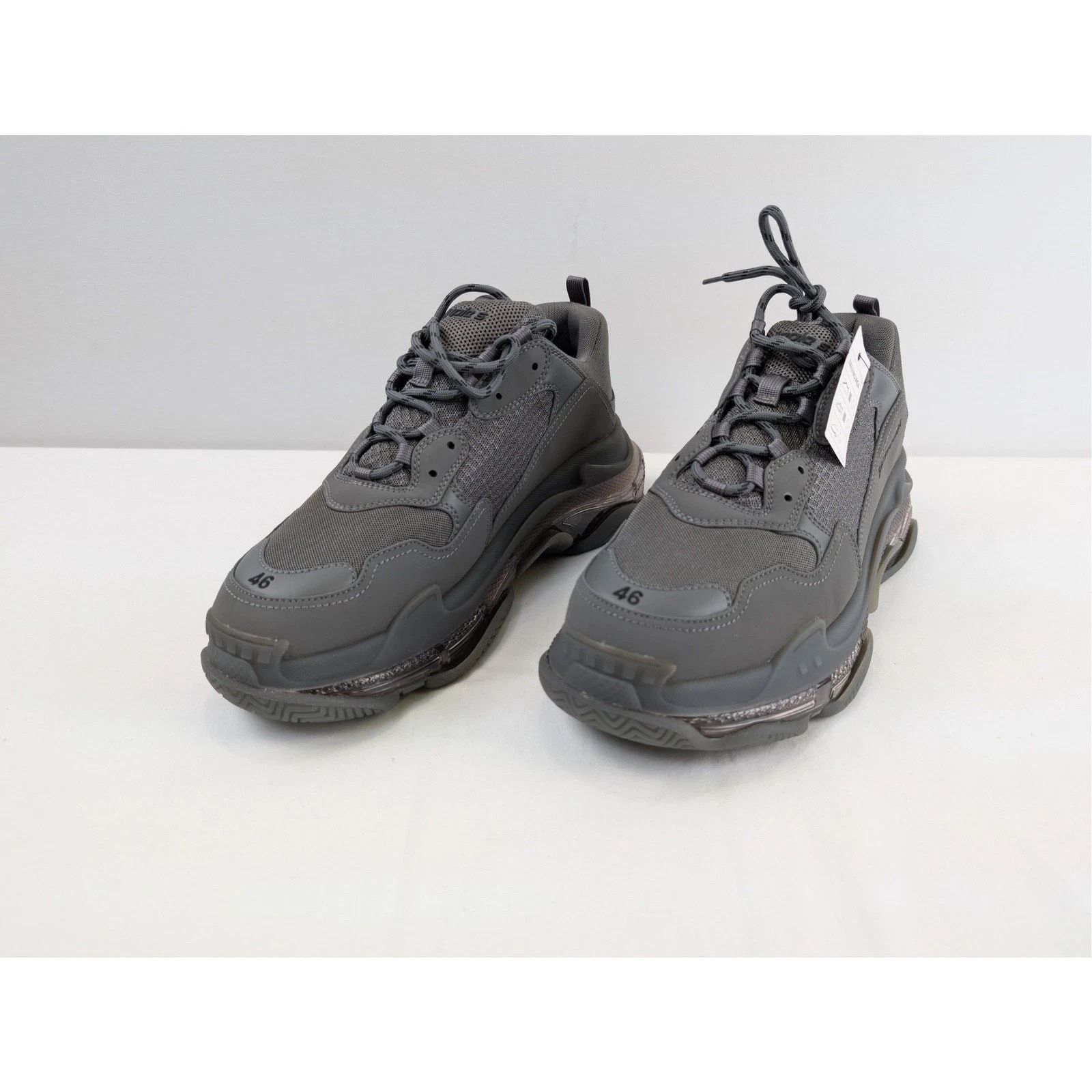 Balenciaga o1rshd1 Clear Sole Leather Free Triple S Sneakers Dark Grey Size US 12 / EU 45 - 9 Thumbnail