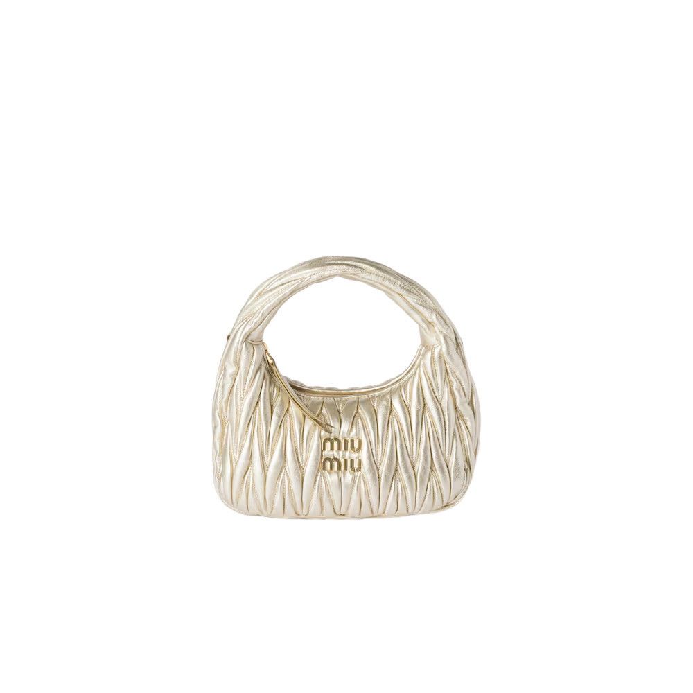MIU MIU Wander Small $2900 Pyrite Nappa Leather Hobo Bag New