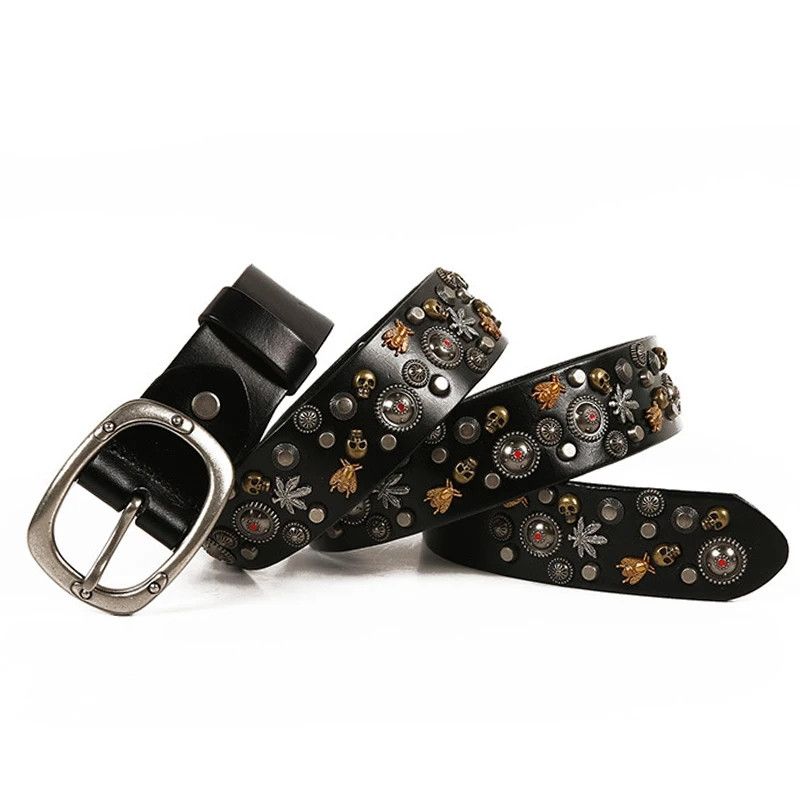 Leather × Vintage Variety of Stud Leather Belt Skull Size ONE SIZE - 2 Thumbnail
