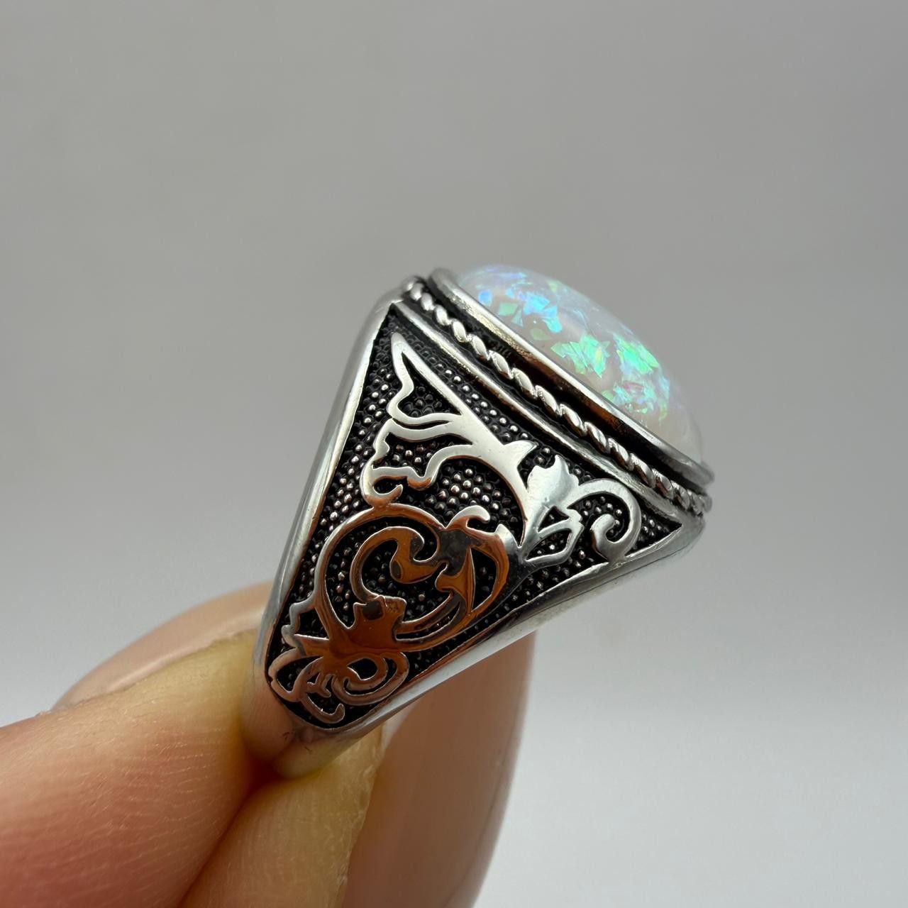 Vintage Vintage Opal Ring 925 Sterling Silver Unisex Statement Ring Size ONE SIZE - 10 Thumbnail