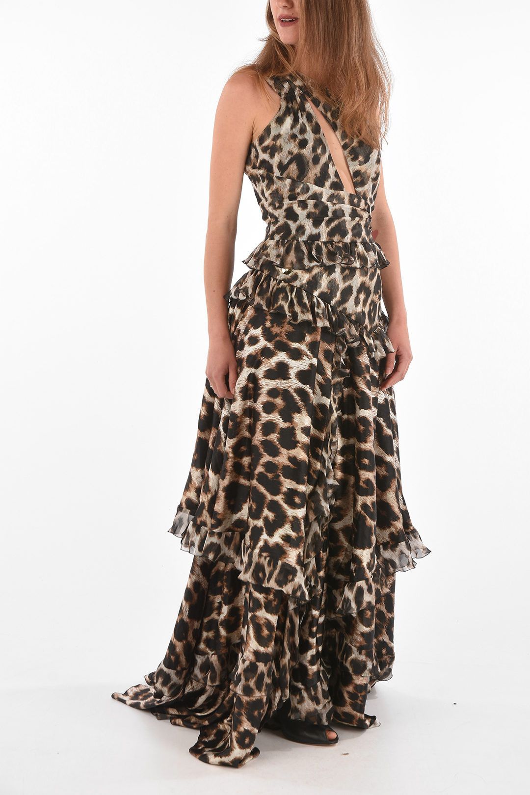 Philipp Plein og1mm0824 One-Shoulder Long Dress With Ruffles in Leopard Size M / US 6-8 / IT 42-44 - 1 Thumbnail