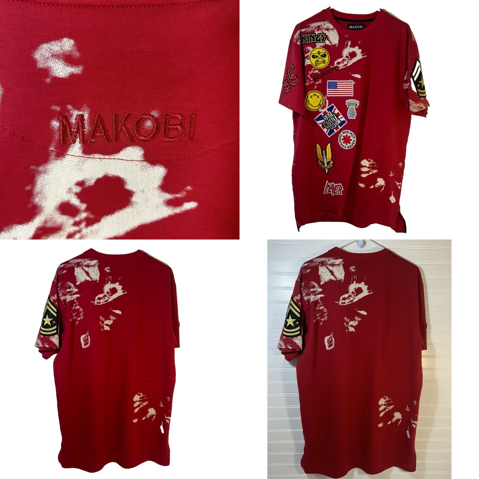 Vintage VINTAGE Makobi Shirt Men XL Red Short Sleeve Crew Neck Patches White Splatter Design Size US XL / EU 56 / 4 - 8 Thumbnail