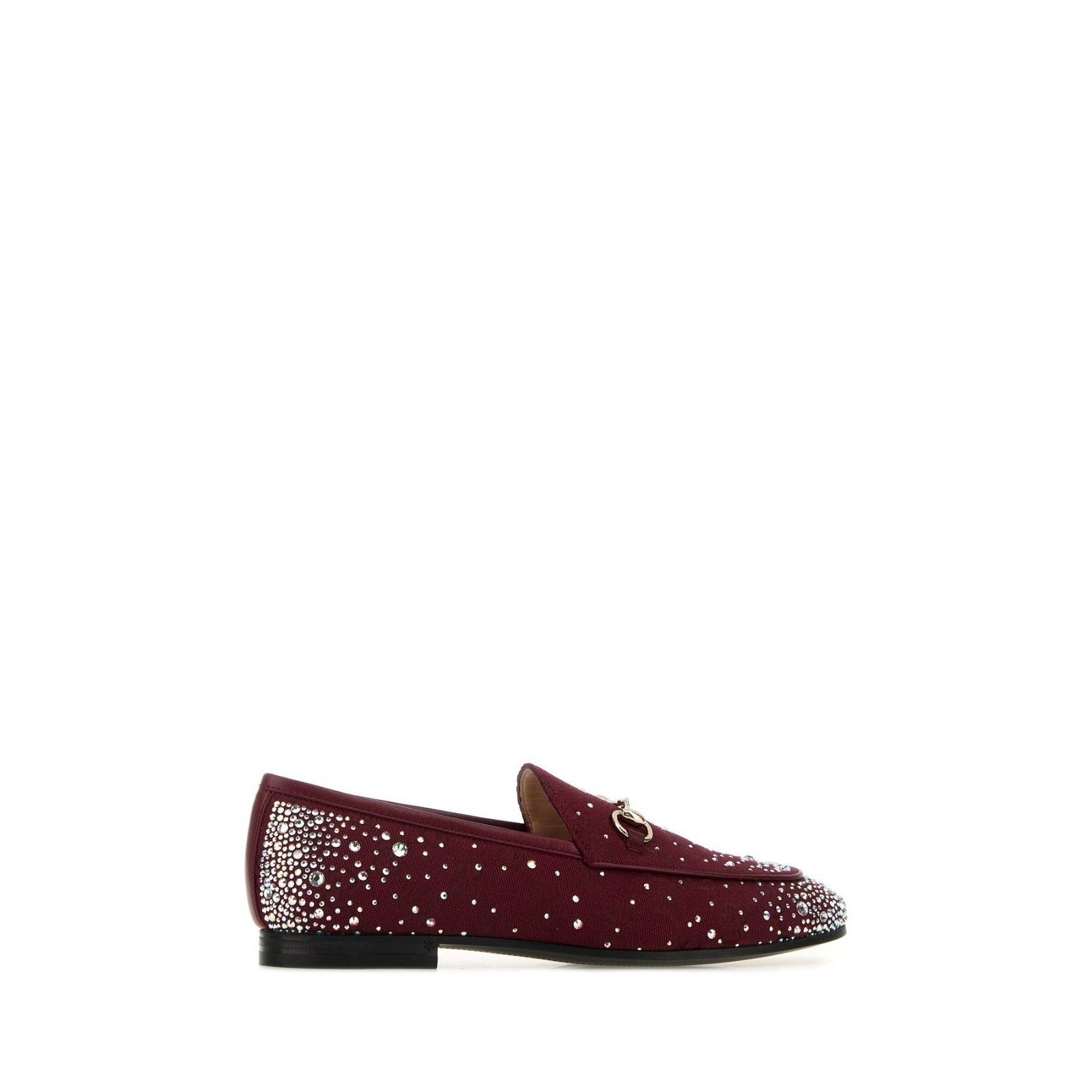 GUCCI Jordaan GG Rhinestone Jewel Red Fabric Loafers New (Wo