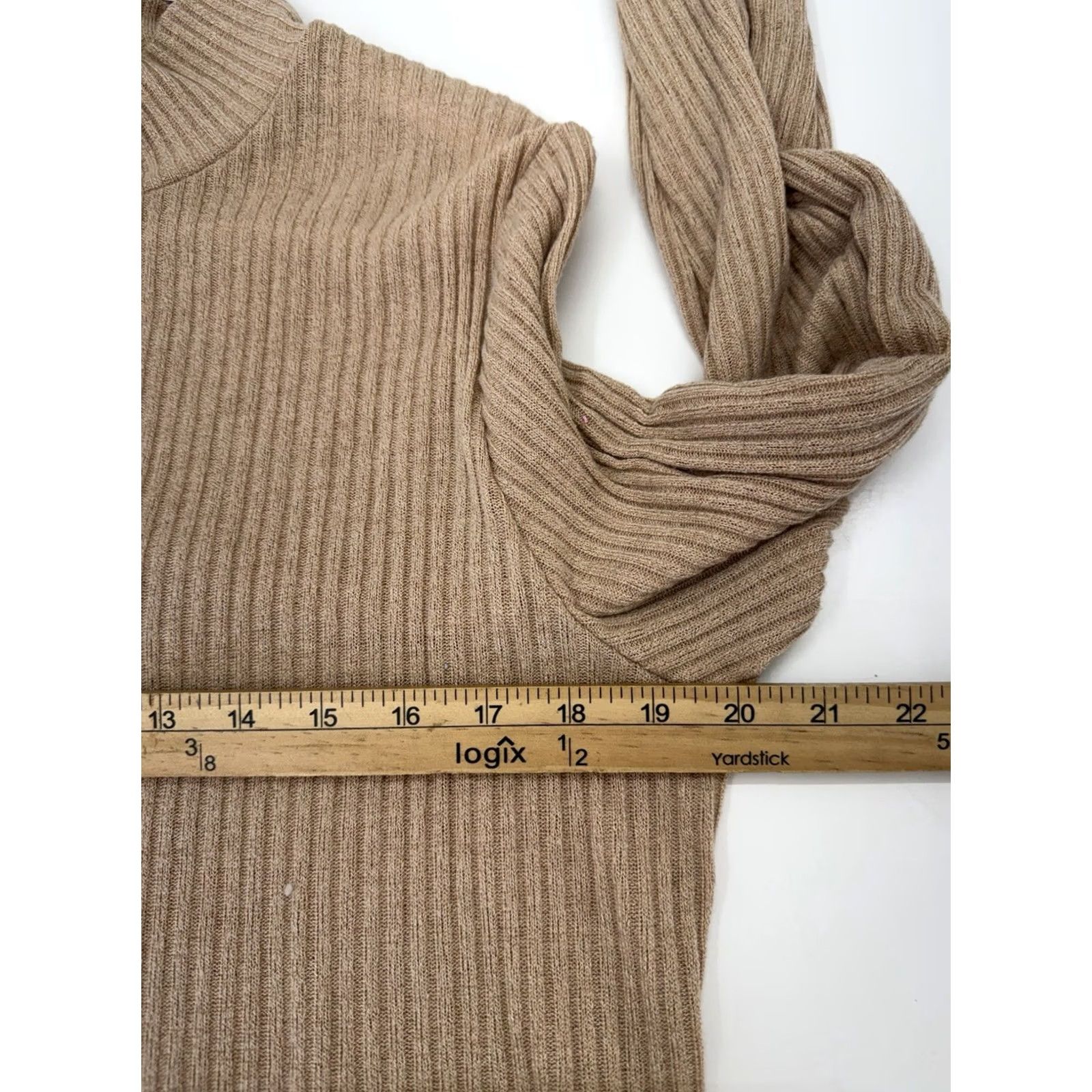 Shein SHEIN Curve Shirt Womens 4XL Tan Ribbed Long Sleeve Mock Neck Basic All Seasons Fall Winter Spring Summer Womens Size XXL / US 16-18 / IT 52-54 - 6 Thumbnail