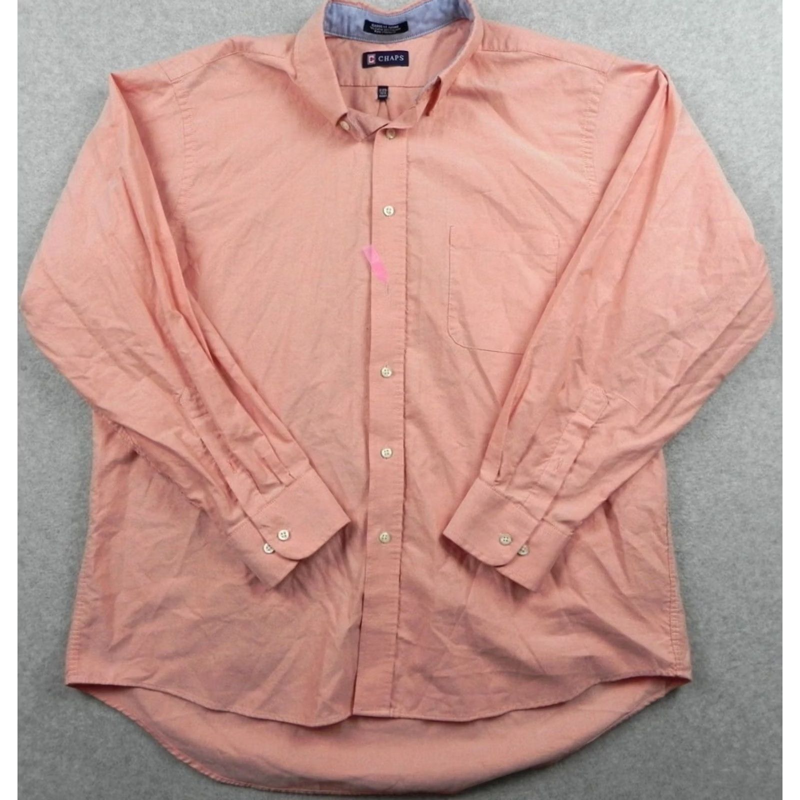 Chaps Classic Oxford Button Up Mens Shirt - Peach Color - 34/35 Size - Chaps Brand Size US XXL / EU 58 / 5 - 2 Thumbnail