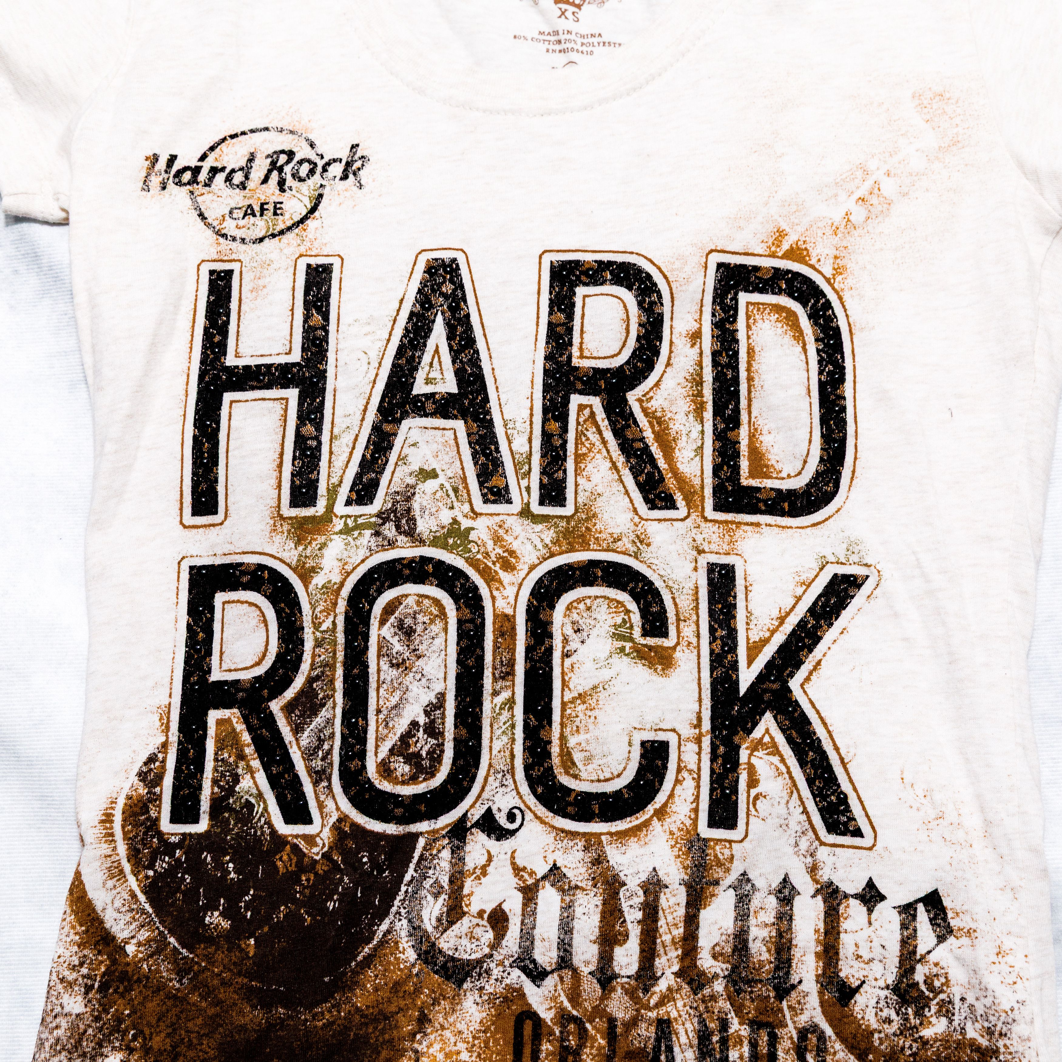 Hard Rock Cafe Hard Rock Cafe Orlando Beige T-Shirt Rinestones Womens XS Size XS / US 0-2 / IT 36-38 - 2 Thumbnail