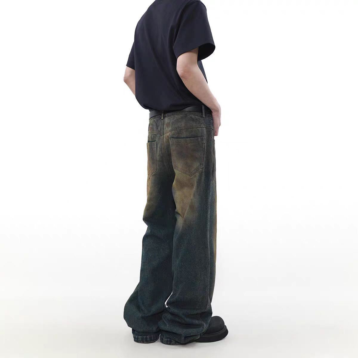 Japanese Brand × Jean Dirty Dye Straight Leg Wide Leg Vintage Jeans Size US 33 - 3 Thumbnail