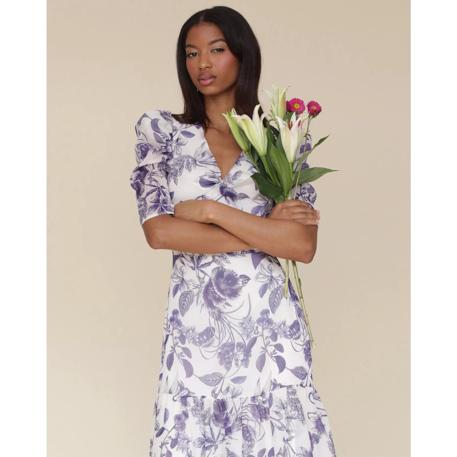 AVEC LES FILLES Avec Les Filles Women's Floral-Print Puffed-Shoulder Dress Size S / US 4 / IT 40 - 3 Thumbnail