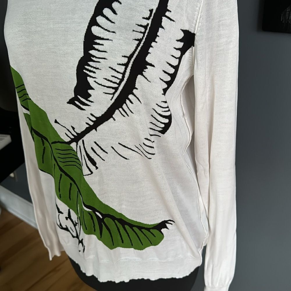 Sonia Rykiel SONIA RYKIEL WHITE PALM LEAF INTARSIA SWEATER. Silk blend. Size L / US 10 / IT 46 - 7 Thumbnail