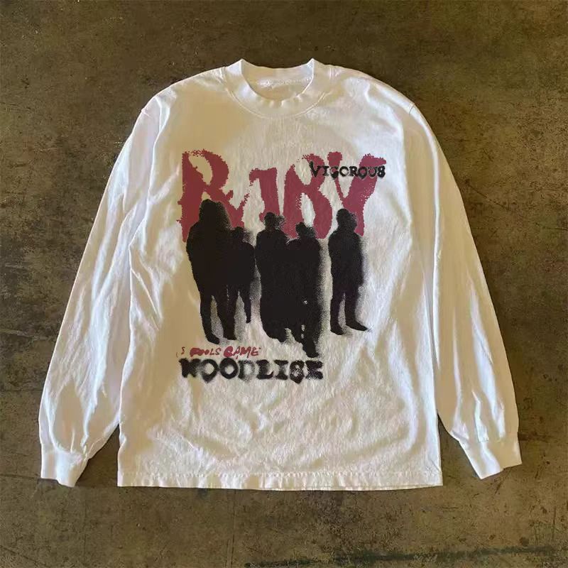 Vintage White washed retro street hip-hop print long-sleeved t-shirt Size US M / EU 48-50 / 2 - 1 Thumbnail