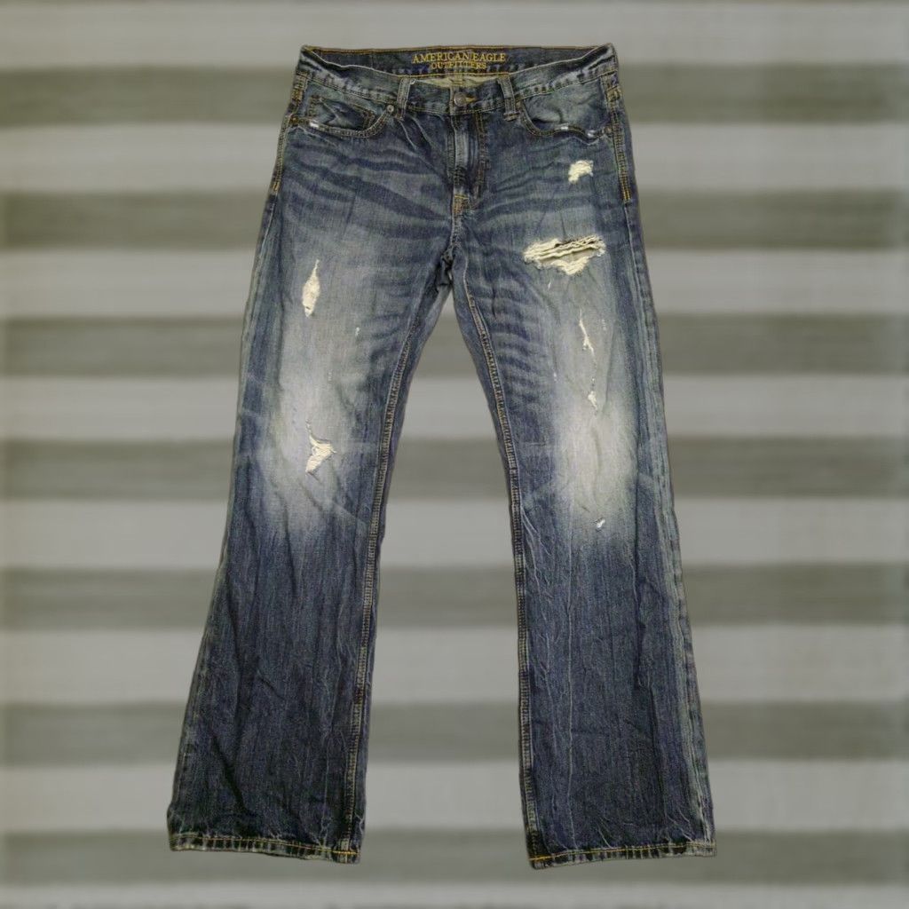 American Eagle Outfitters American Eagle Outfitters Jeans Mens Dark Blue Denim 5-Pocket Button Zip 34x32 Straight Rise Mid Wash Dark Blue Denim Jeans Men Size US 34 / EU 50 - 1 Thumbnail