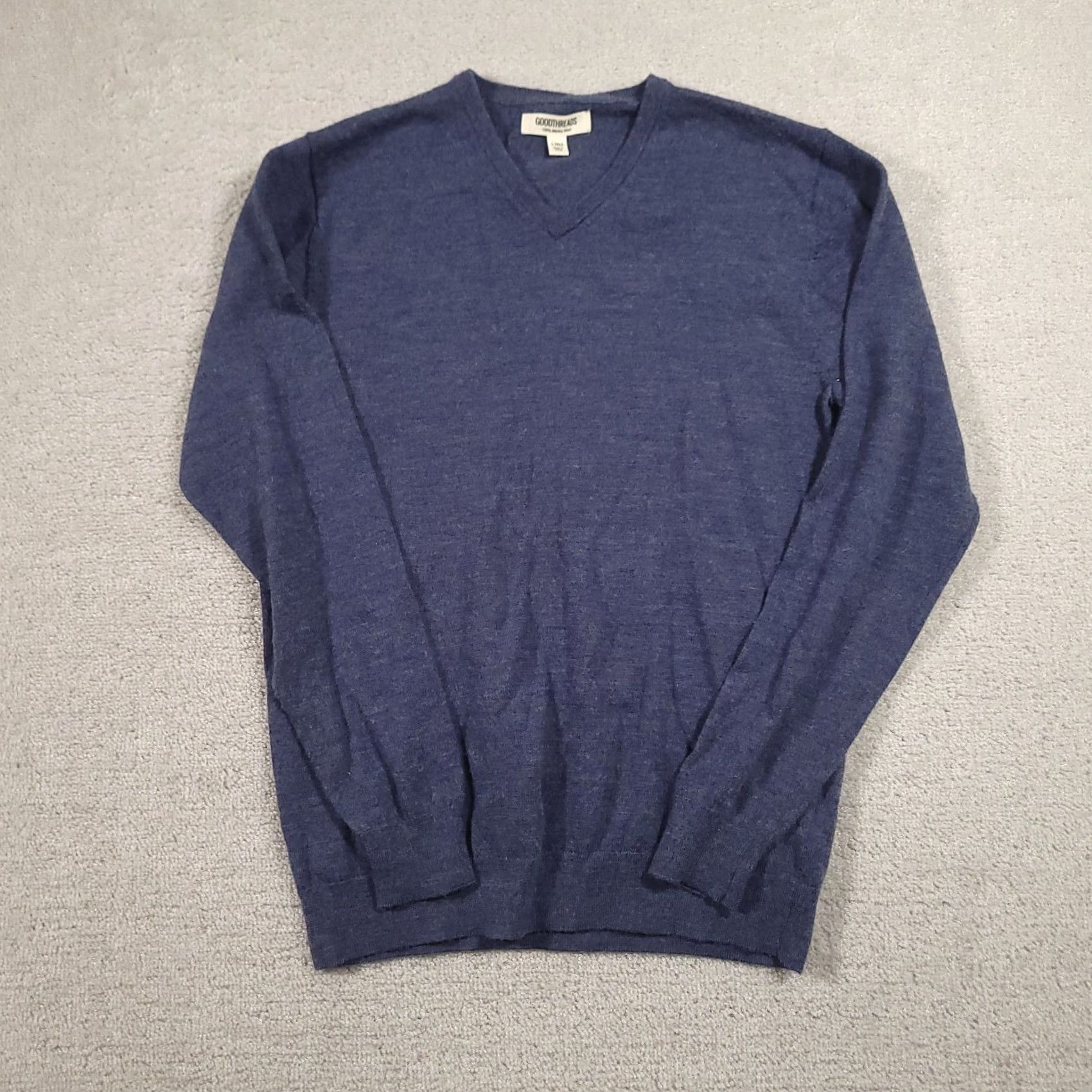 Vintage VINTAGE Goodthreads Men’s 100% Merino Wool V-Neck Sweater Blue Long Sleeve LT Big & Tall Mens Pullover Classic Preppy Knit Shirt Size US L / EU 52-54 / 3 - 2 Thumbnail