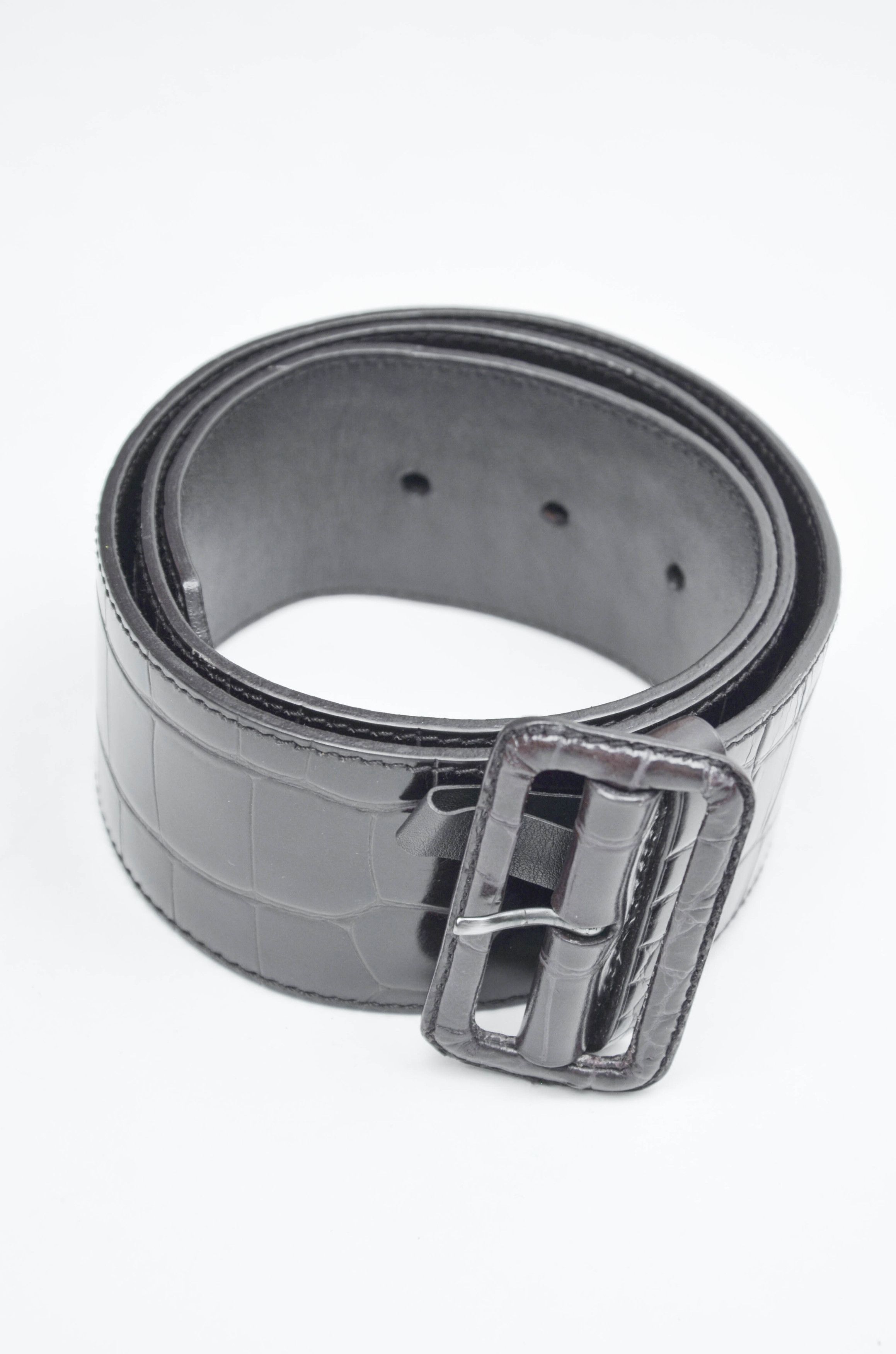 Prada Prada Women’s Crocodile Embossed Brown Leather Belt 75/30 Size ONE SIZE - 1 Thumbnail
