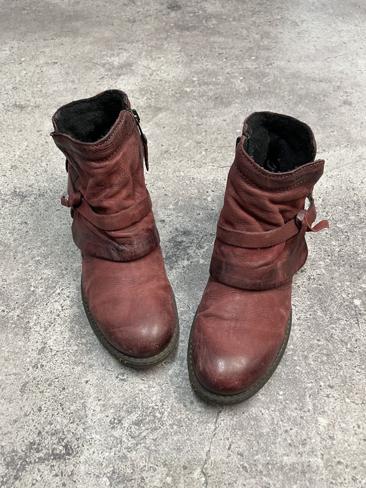 If Six Was Nine Vintage Italian AS98 Heel Leather Biker Boots In Dark Red Size US 7 / IT 37 - 11 Thumbnail