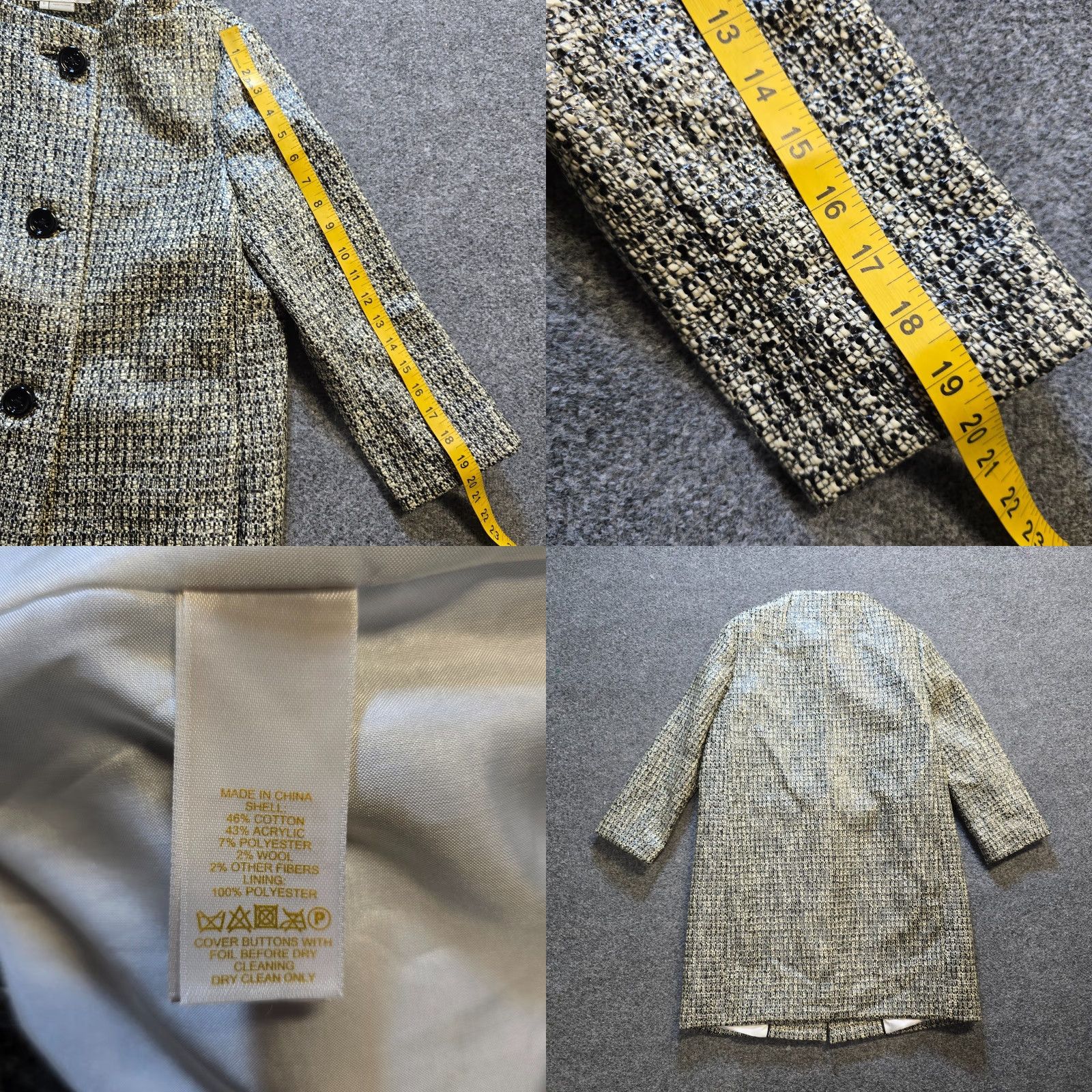 Vintage kate spade new york Jacket Womens 6 Black White Tweed Erika Laquered Coated Classic Regular Lined Coat/Casual Party/Cocktail Winter Fall Spring Size M / US 6-8 / IT 42-44 - 8 Thumbnail