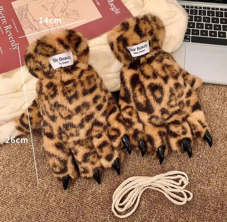 Other Plush Leopard Paw Claw Winter Gloves Women’s Size ONE SIZE - 4 Thumbnail