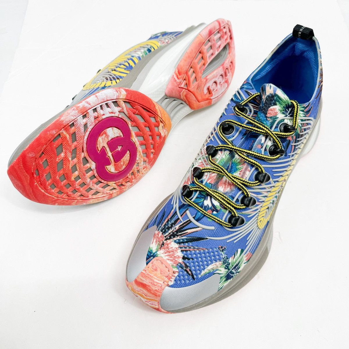 Gucci Gucci Marble and Floral Run Sneakers 'Blue Yellow White' Size US 12 / EU 45 - 9 Thumbnail