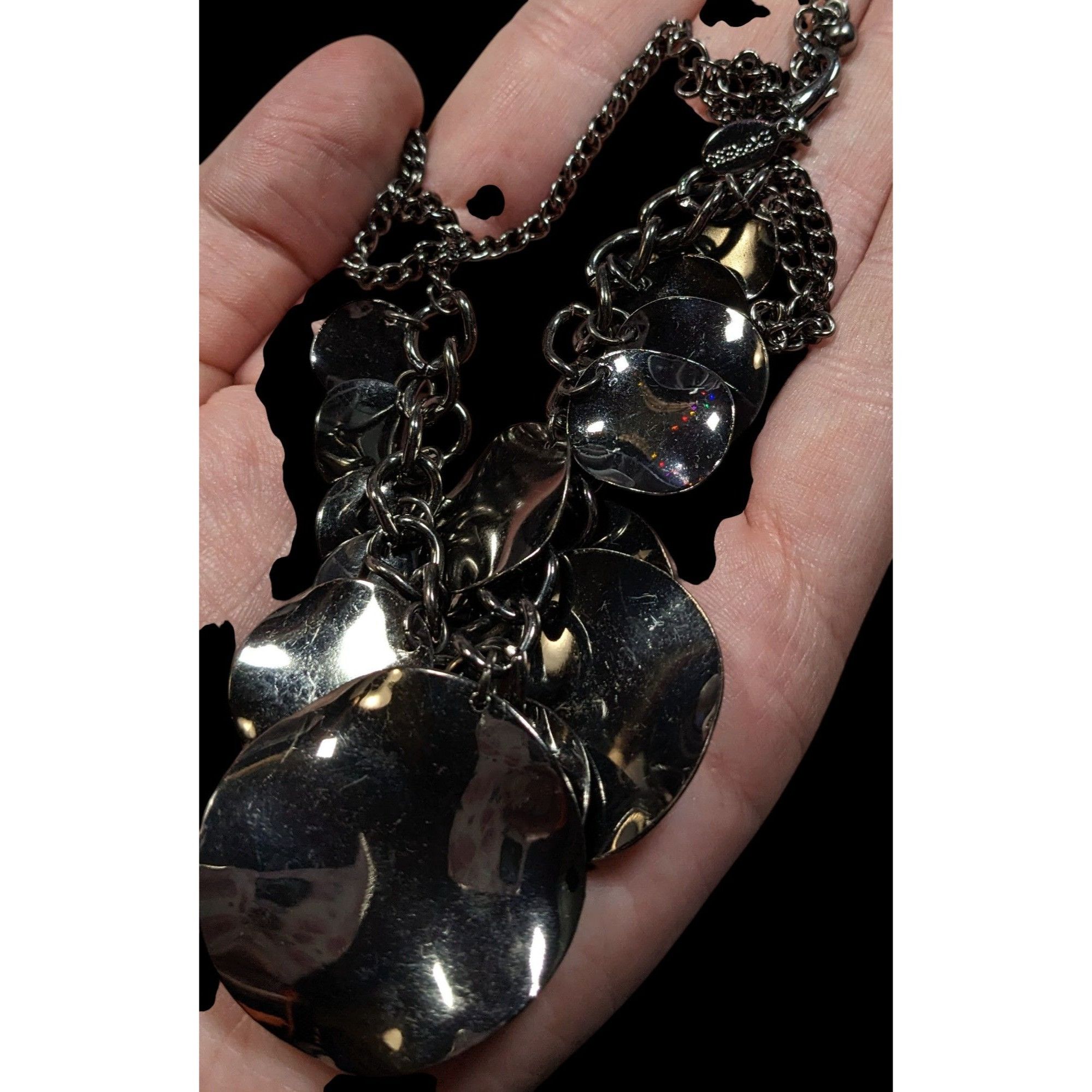 Express Express Abstract Graduated Disc Fringe Necklace Gunmetal Ton Size ONE SIZE - 5 Thumbnail