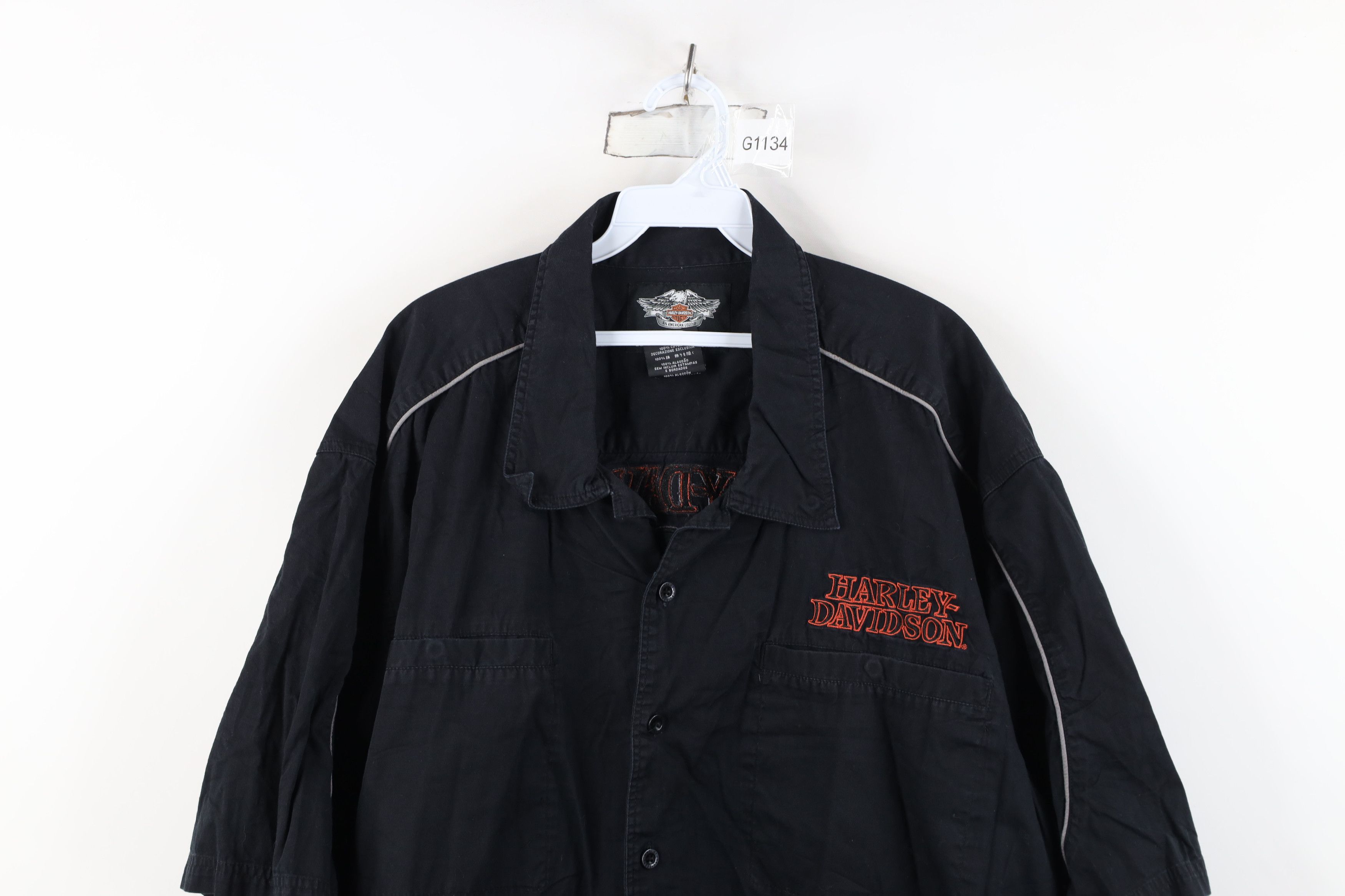 Harley Davidson Vintage Harley Davidson Spell Fire Flames Skull Button Shirt Size US XXL / EU 58 / 5 - 2 Thumbnail