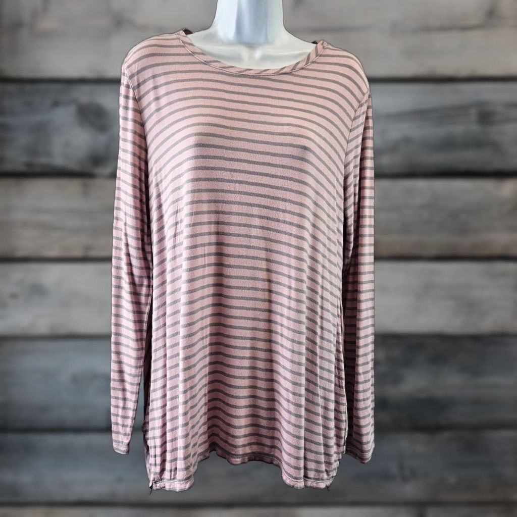 Vintage LOGO Lori Goldstein Womens Blouse Shirt Long Sleeve Pink Gray Stripe Rayon Medium Size M / US 6-8 / IT 42-44 - 1 Thumbnail