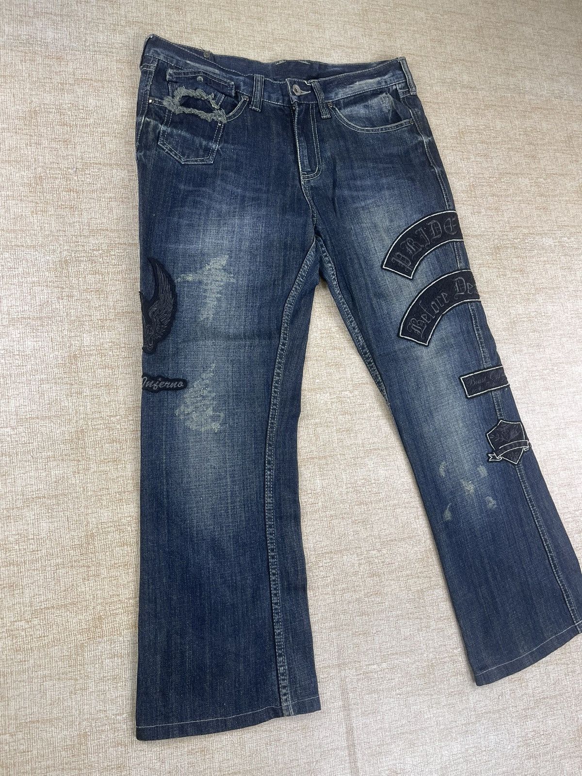 semanticdesign VINTAGE SEMANTIC DESIGN Punk Style Flared Patch Denim Pants Size US 34 / EU 50 - 6 Thumbnail