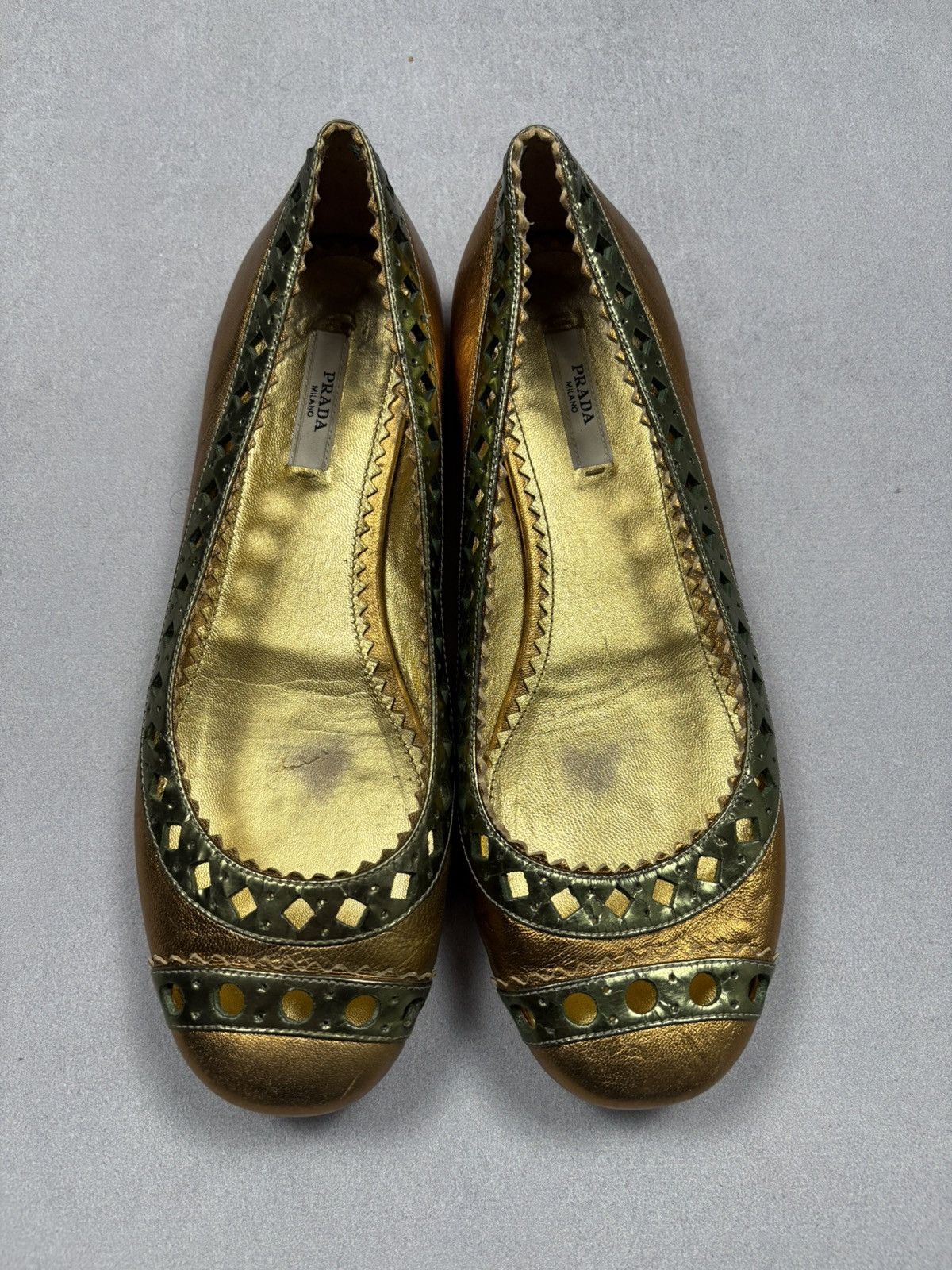Prada Archive Prada Milano Metallic Gold Ballet Flats 38.5 Vintage Size US 8.5 / IT 38.5 - 1 Thumbnail