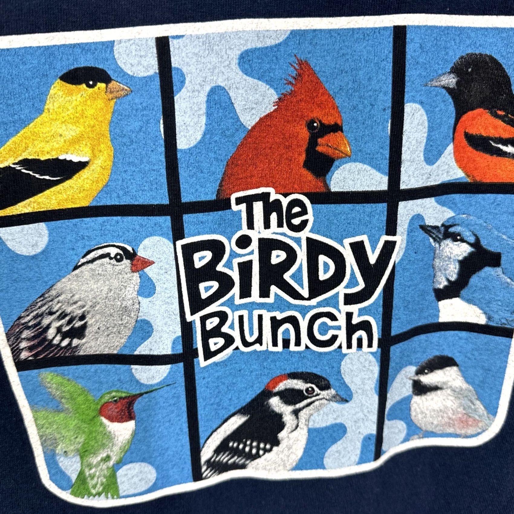 Gildan VINTAGE The Birdy Bunch T Shirt Blue Large Brady Bunch Parody Bird Y2K Watching Mens Shirts 90s Animals Tv Size US L / EU 52-54 / 3 - 7 Thumbnail