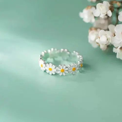 Other Flower Ring Plant Silver Fleur Modern Punk Art Daisy Golf Size ONE SIZE - 2 Thumbnail