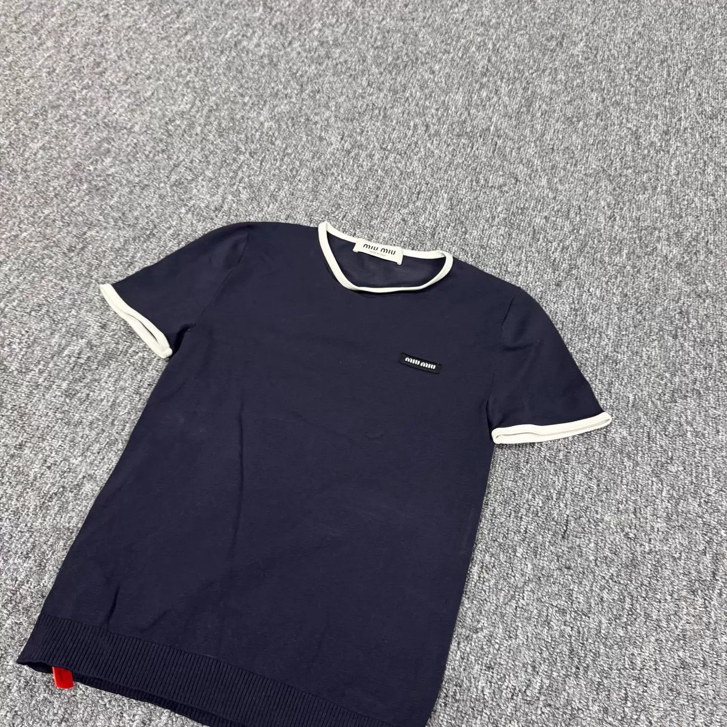 Miu Miu MIU MIU Women's Navy Letter Logo Short-Sleeve Top 38 99New Size XS / US 0-2 / IT 36-38 - 4 Thumbnail