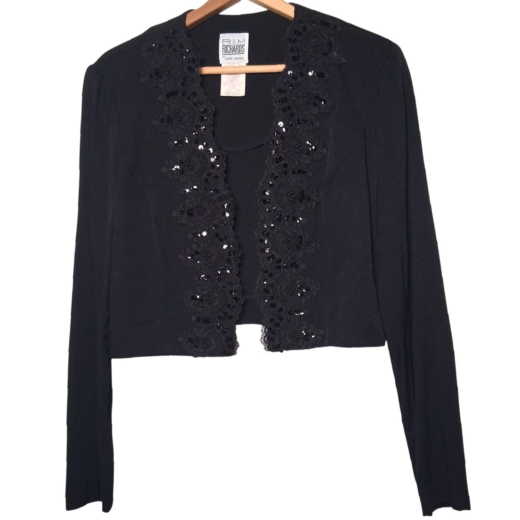 Vintage VINTAGE R & M Richards Bolero Shirt Size 10 Black Cropped Lace Sequins Beads Long Sleeve Open Front Dressy Special Event US Made Women Size L / US 10 / IT 46 - 2 Thumbnail