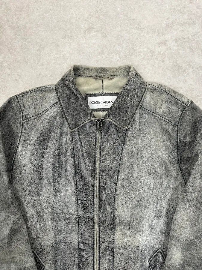Dolce & Gabbana 1990s Dolce & Gabbana Grey Eroded Grained Leather Jacket Size US M / EU 48-50 / 2 - 5 Thumbnail