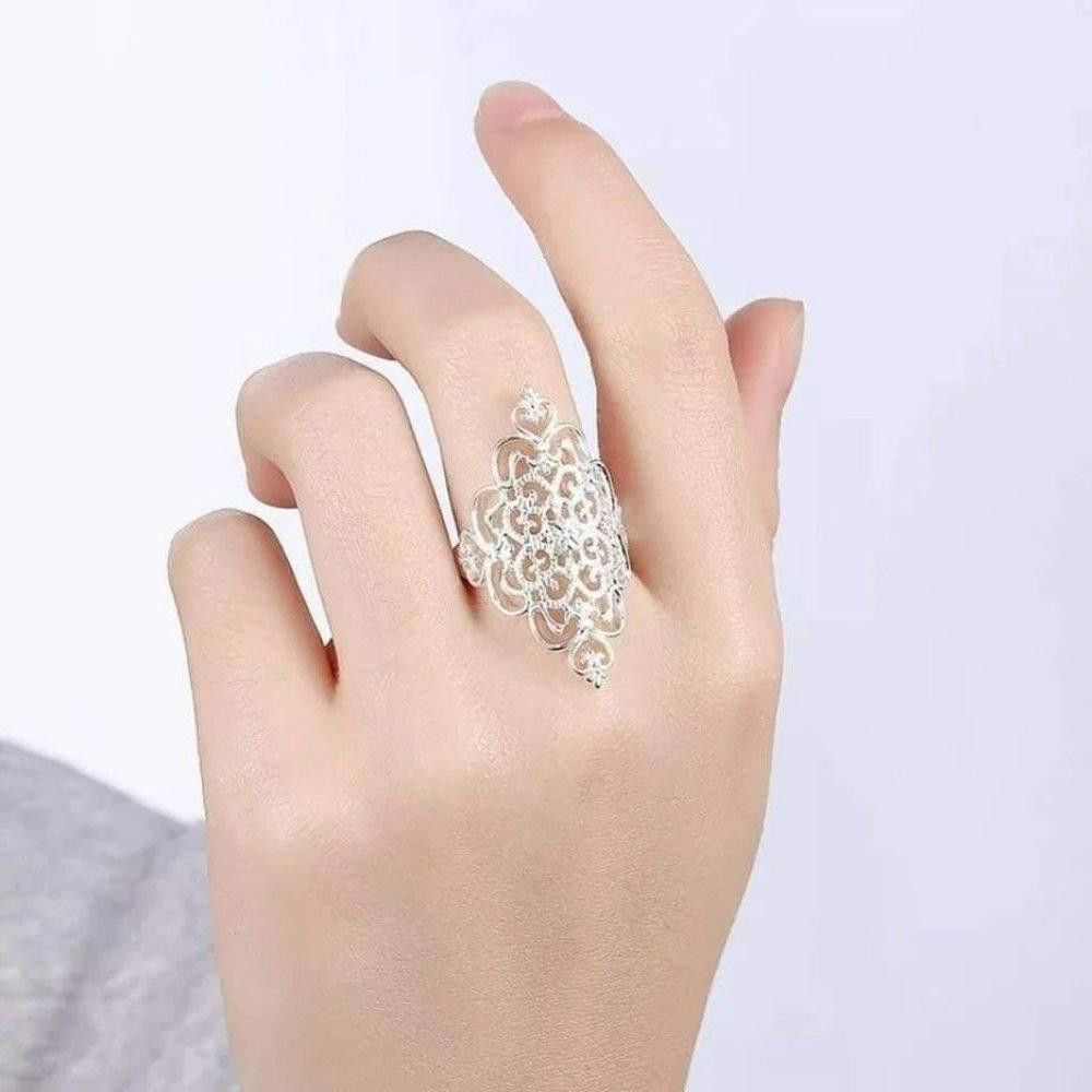 Designer 925 Sterling Silver Big Hollow Retro Ring - Size 7 Size ONE SIZE - 3 Thumbnail