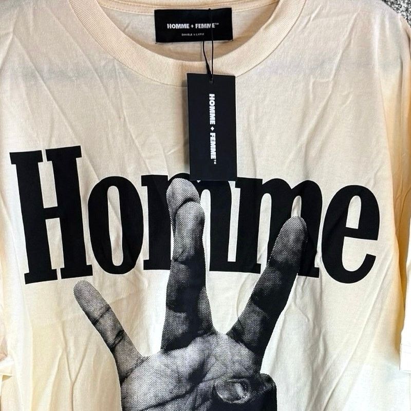 Homme + Femme La •NEW• Homme + Femme LA • Twisted Fingers Off-White Tee • 2XL Size US XXL / EU 58 / 5 - 8 Thumbnail