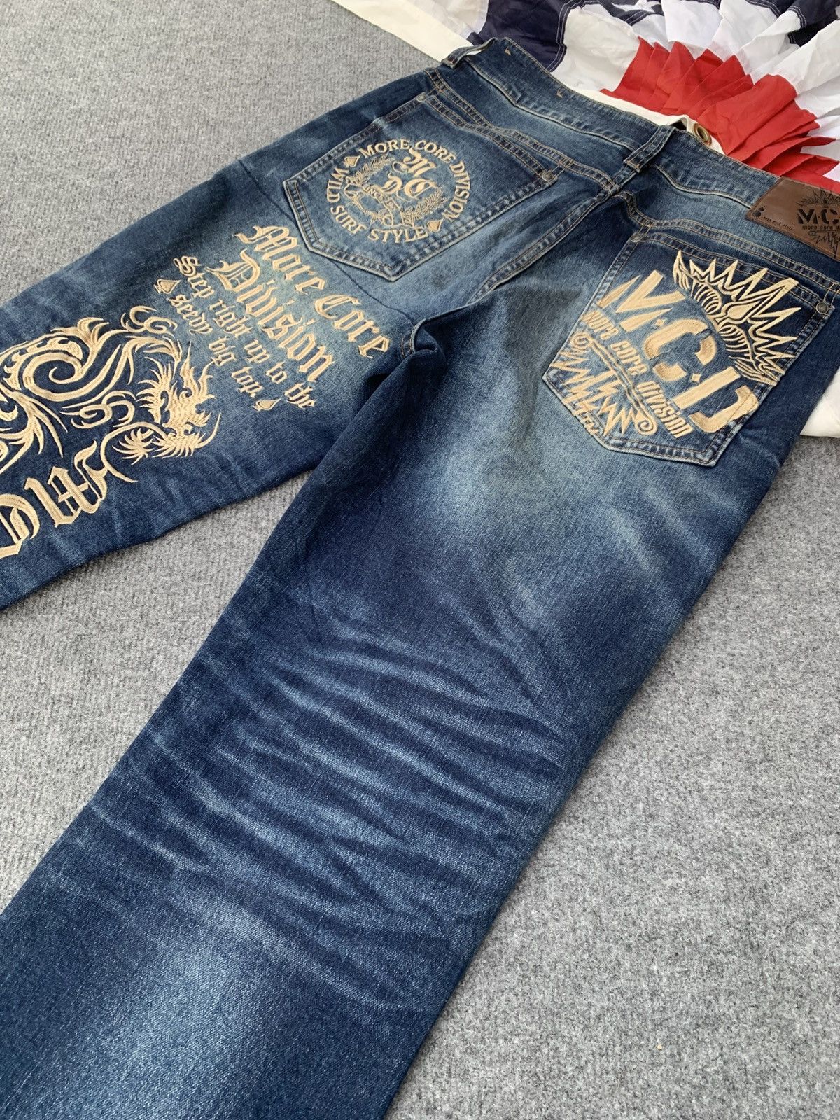 Japanese Brand MCD More Core Division Embroidered Dragon Denim Jeans. Size US 32 / EU 48 - 11 Thumbnail
