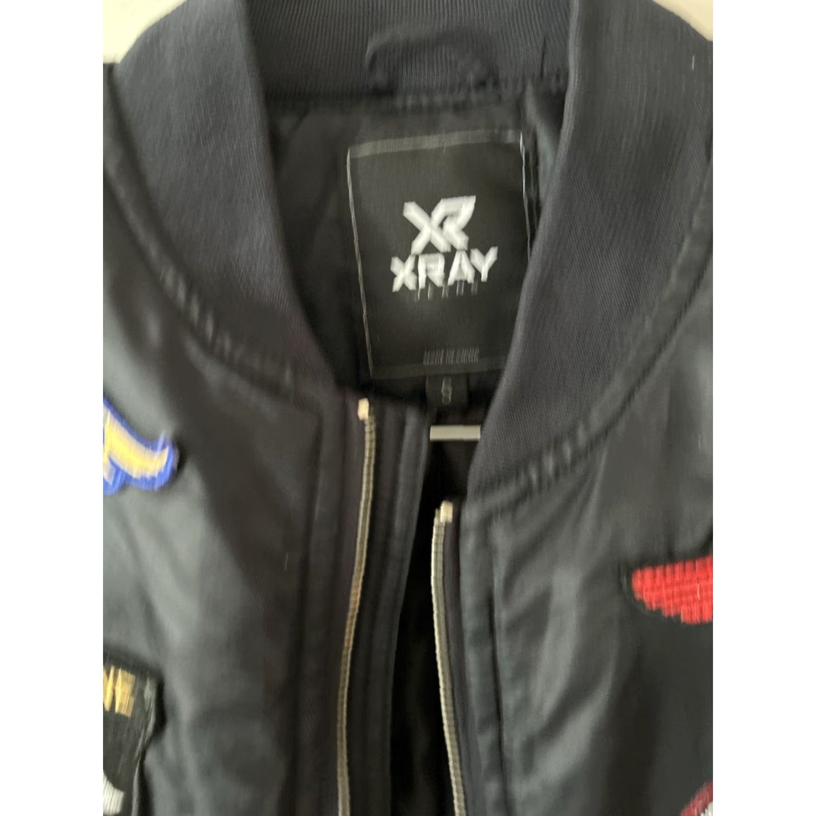 Vintage Xray Jeans Men's Small Black Bomber Flight Jacket With Patches Size US 29 - 4 Thumbnail