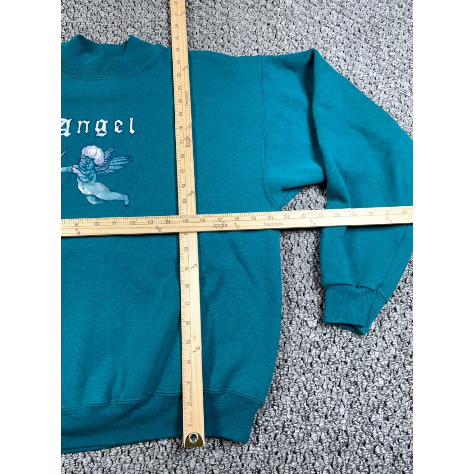 Hanes VTG 80s Angel Cupid Print Mock Neck Sweatshirt Hanes Large Green Men's Pullover 50/50 Tag Size US L / EU 52-54 / 3 - 7 Thumbnail