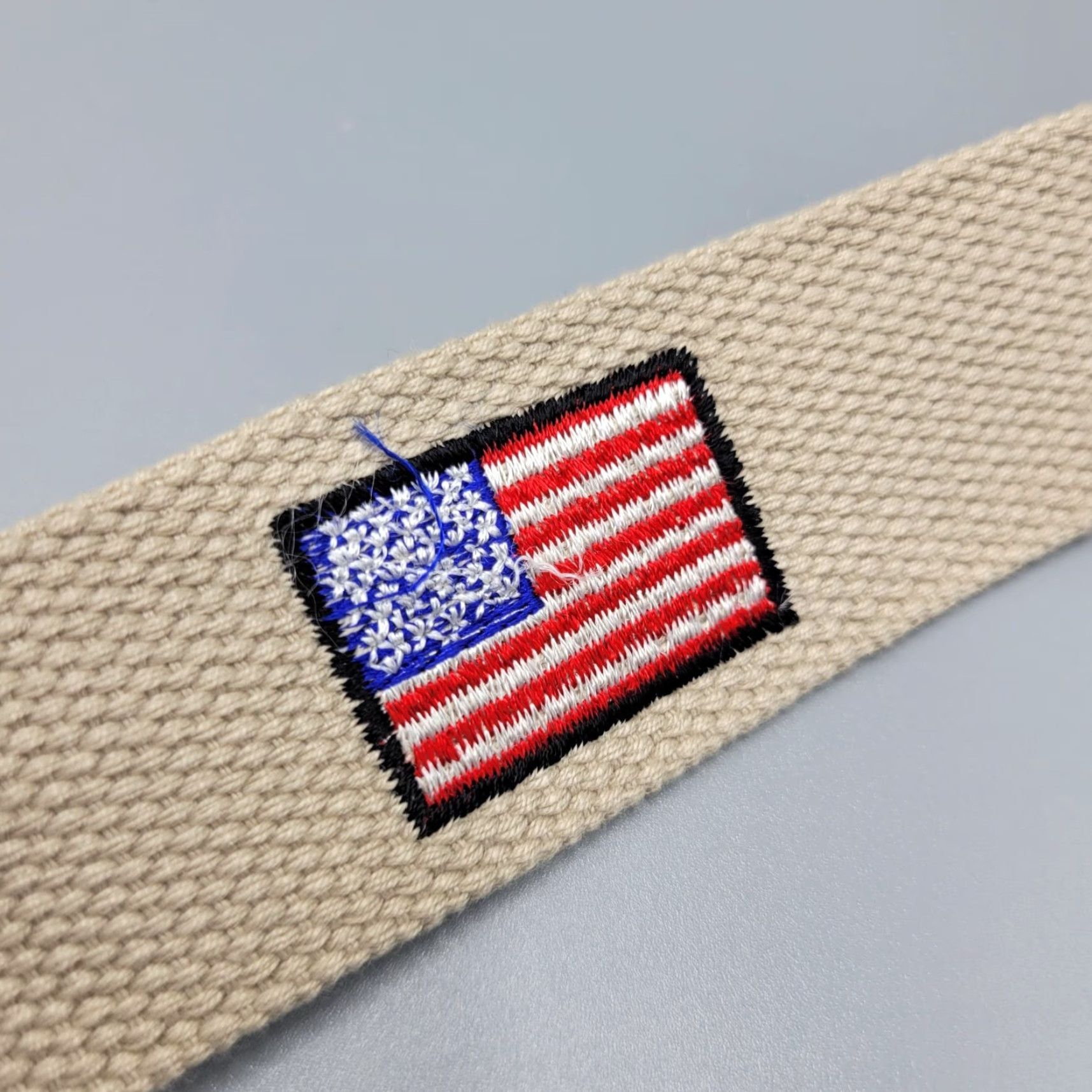 Vintage USA Flag Belt 42" Adjustable Canvas Metal Buckle Unisex Adults Beige Embroidered USA and Flag Size 42 - 5 Thumbnail