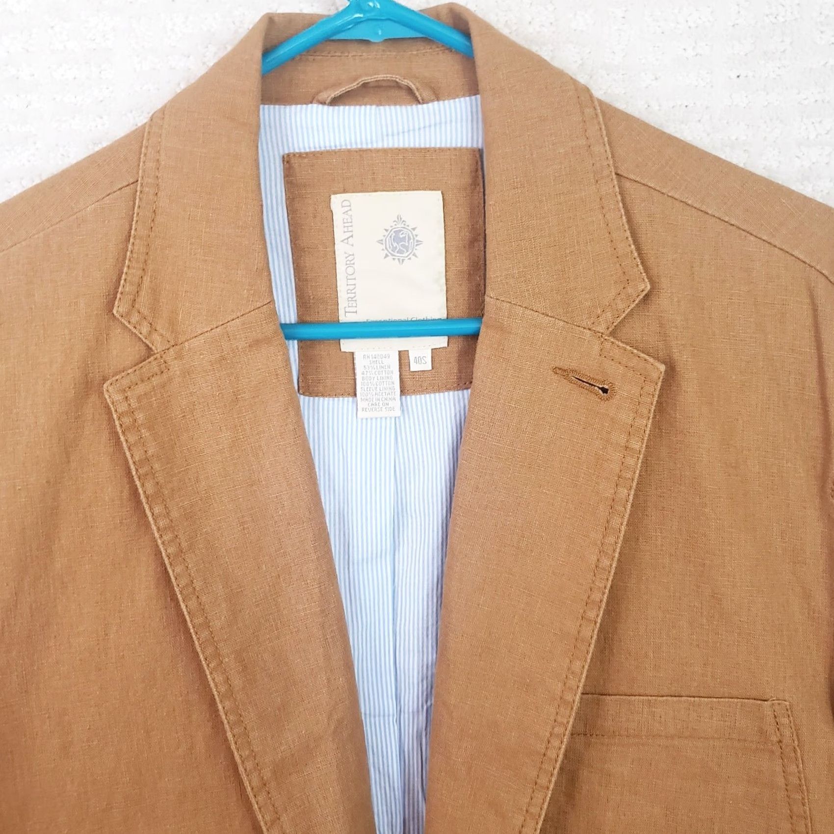 The Territory Ahead Territory Ahead Blazer Shirt Men 40S Brown Linen Silk Notch Casual Beach Sports Size 40R - 3 Thumbnail