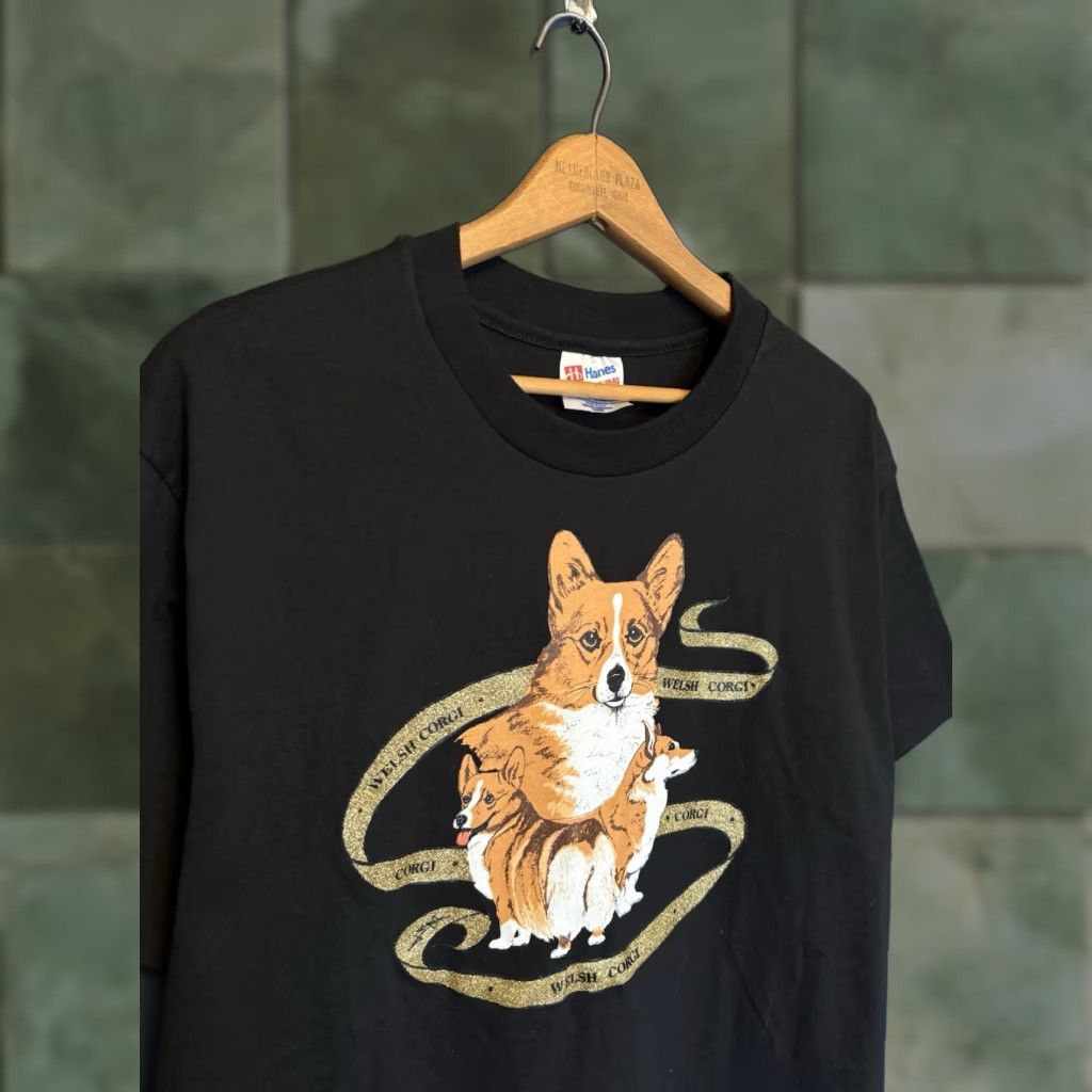 Hanes VINTAGE 90s Welsh Corgi Black Hanes T-Shirt Shirt Large L Mens Graphic Tee Black 90s Size US L / EU 52-54 / 3 - 1 Thumbnail