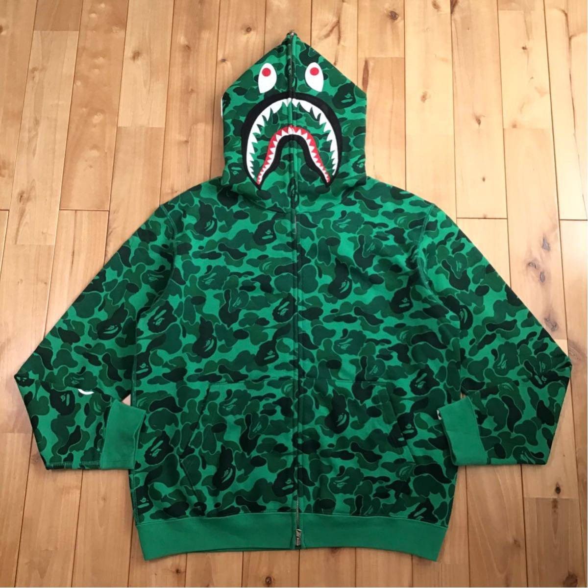 Pre-owned Bape X Nigo 2008 Shibuya City Camo Shark Full Zip Hoodie Bape Ape Nigo In Green