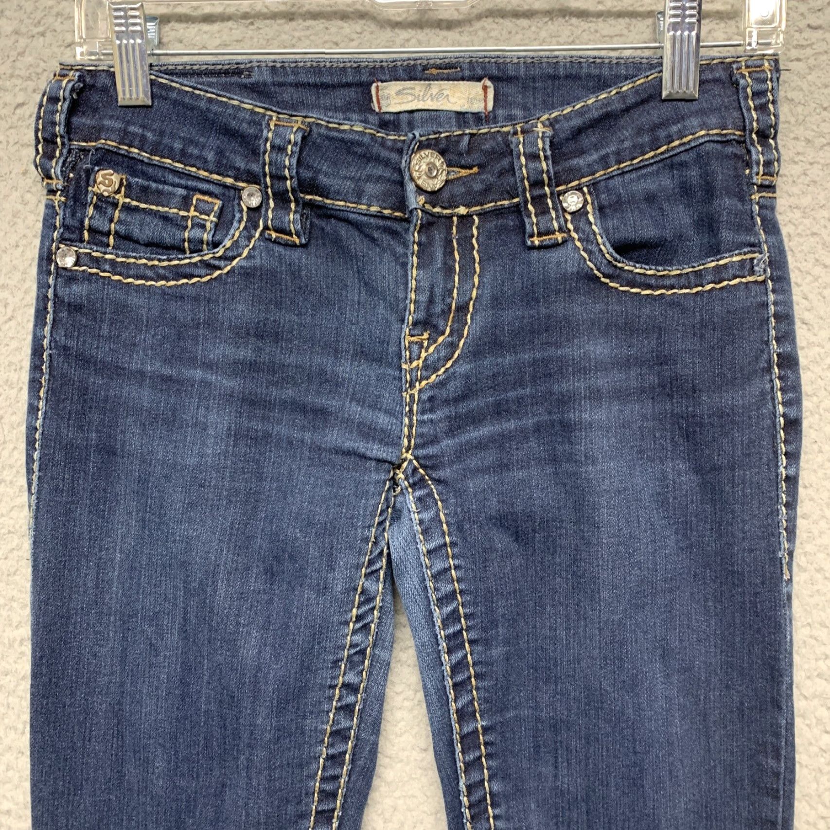 Silver Jeans Co. Silver Jeans Juniors Slim Jeans 27x31 Blue Cotton Spandex Denim 5-Pocket Gem Accents Womens/Teens Size 27" / US 4 / IT 40 - 2 Thumbnail